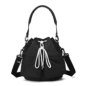 【Sayaka紗彌佳】輕量防潑多口袋束口 肩背手提機能包 -黑色