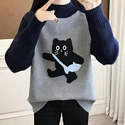 【MsMore】 半高領可愛貓咪加厚毛衣上衣# 126842 FREE 灰色