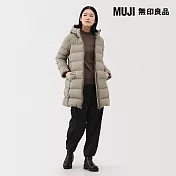 【MUJI 無印良品】女輕量羽絨可攜式附帽大衣 S 淺米