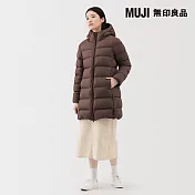 【MUJI 無印良品】女輕量羽絨可攜式附帽大衣 S 棕色