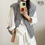 【初色】簡約寬鬆防寒保暖加厚鴨絨燈芯絨排扣式立領馬甲羽絨衣女背心女外套-共3色-16684(S/M可選) S 灰色