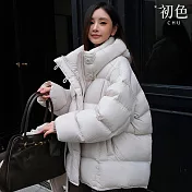 【初色】韓系純色拉鍊連帽領長袖禦寒防風保暖鴨絨羽絨外套女外套-共4色-16685(S/M可選) S 白色