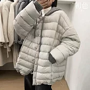 【初色】日系簡約寬鬆保暖鴨絨防寒縮繩針織連帽排扣長袖羽絨衣外套女外套-共5色-16680(S/M可選) S 米灰色