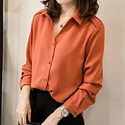 【AnZa】簡約顯瘦純色長袖上衣襯衫    FREE 夕陽橘