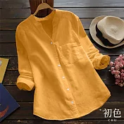【初色】純色百搭休閒棉麻襯衫上衣-共7色-66564(M-2XL可選) M 黃色