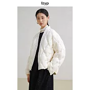 ltyp旅途原品 95白鵝絨無縫羽絨服 文藝短款菱形格羽絨外套女冬季 M L  L 象牙白