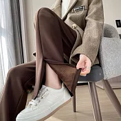 【MsMore】 加絨開叉西裝褲高腰直筒微喇闊腿長褲# 126809 M 咖色