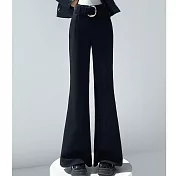 【MsMore】 毛呢微喇褲高腰喇叭直筒闊腿長褲# 126810 M 黑色