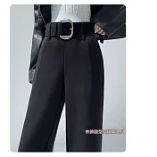 【MsMore】 加絨毛呢微喇褲高腰休閒直筒闊腿長褲# 126811 M 黑色