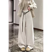 【MsMore】 加絨醋酸羊毛直筒高腰窄版休閒羊絨闊腿褲# 126812 M 米杏色