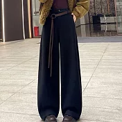 【MsMore】 加絨醋酸羊毛直筒高腰窄版休閒羊絨闊腿褲# 126812 M 黑色