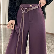 【MsMore】 加絨醋酸羊毛直筒高腰窄版休閒羊絨闊腿褲# 126812 M 紫色