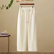 【ACheter】 高腰香蕉褲加絨小個子直筒垂感休閒褲# 126814 M 白色