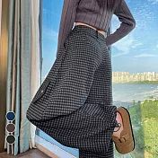 【MsMore】 格子彎刀工裝褲高腰香蕉毛呢休閒褲# 126815 M 黑色