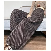 【MsMore】 格子彎刀工裝褲高腰香蕉毛呢休閒褲# 126815 M 咖色