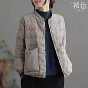 【初色】純色休閒單排釦長袖加厚保暖羽絨外套女外套-共3色-38830(L-2XL可選) L 灰色