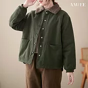 【AMIEE】保暖短款棉襖外套(KDCQ-9310) M 綠色