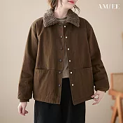 【AMIEE】保暖短款棉襖外套(KDCQ-9310) M 咖啡色