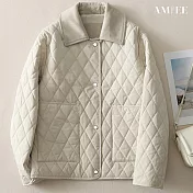 【AMIEE】輕薄休閒風寬鬆棉衣(KDCQ-8093) M 杏色