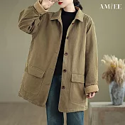 【AMIEE】夾棉菱格翻領羊羔毛拼接外套(KDCQ-2569) M 軍綠色