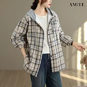 【AMIEE】寬鬆慵懶連帽毛呢外套(KDCQ-9432) M 淺卡色