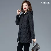【AMIEE】菱形格輕薄羽絨棉(KDCQ-8227) M 黑色