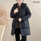 【AMIEE】韓版加棉減齡棉服外套(KDCQ-8936) M 黑色