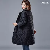 【AMIEE】純色通勤過膝長袖棉衣外套(KDCQ-8819) M 黑色