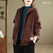 【AMIEE】寬鬆顯瘦開衫連帽外套(KDCQ-8523) L 咖啡色