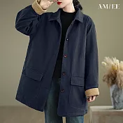 【AMIEE】棉加厚翻領衣服(KDCQ-2438) M 黑色