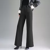 【MsMore】 羊毛呢感加厚保暖褲窄版直筒休閒長褲# 126862 M 灰色