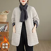 【ACheter】 輕薄寬鬆休閒圓領棉夾長袖棉外套# 126892 M 米白色