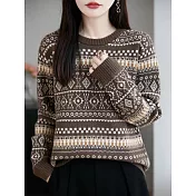 【MsMore】 緹花針織衫寬鬆圓領毛衣時尚百搭上衣# 126897 FREE 咖色