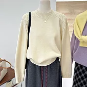 【MsMore】 半高領純色針織衫軟糯內搭毛衣上衣# 126871 FREE 杏色