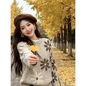 【MsMore】 日系復古緹花圓領毛衣針織上衣# 126880 FREE 咖色