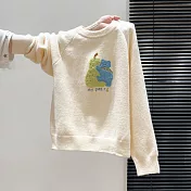【MsMore】 圓領純色可愛卡通刺繡針織衫毛衣# 126885 FREE 米白色