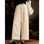 【MsMore】 立體剪裁鬆弛棉絲絨感休閒闊腿長褲# 126905 M 米白色