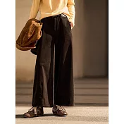 【MsMore】 立體剪裁鬆弛棉絲絨感休閒闊腿長褲# 126905 M 咖色