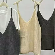 【MsMore】 隨意搭配寬鬆口袋大V毛衣背心吊帶上衣# 126910 FREE 米白色