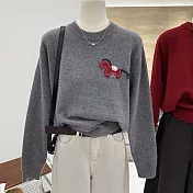 【MsMore】 大碼緹花卡通針織衫圓領毛衣上衣# 126911 FREE 灰色