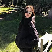 【MsMore】 輕薄泡芙菱格連帽寬鬆顯瘦保暖棉服外套# 126922 S 黑色