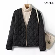 【AMIEE】V領百搭保暖夾棉外套(KDCQ-9057) M 黑色
