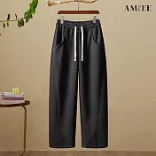 【AMIEE】直筒褲垂墜感休閒褲(KDPQ-8975) M 黑色
