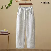 【AMIEE】直筒褲垂墜感休閒褲(KDPQ-8975) M 灰色