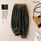 【AMIEE】燈芯絨加厚哈倫褲(KDPQ-6201) M 綠色