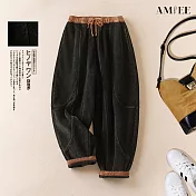 【AMIEE】燈芯絨加厚哈倫褲(KDPQ-6201) M 黑色