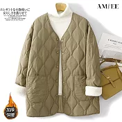 【AMIEE】羊羔絨拼接風夾棉外套(KDCQ-8261) M 卡其色