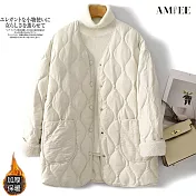 【AMIEE】羊羔絨拼接風夾棉外套(KDCQ-8261) M 米白色