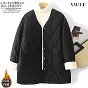 【AMIEE】羊羔絨拼接風夾棉外套(KDCQ-8261) M 黑色