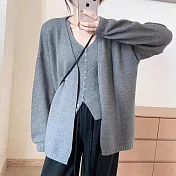 【MsMore】 氣質時尚針織開衫排扣背心上衣兩件式套裝# 126952 FREE 灰色